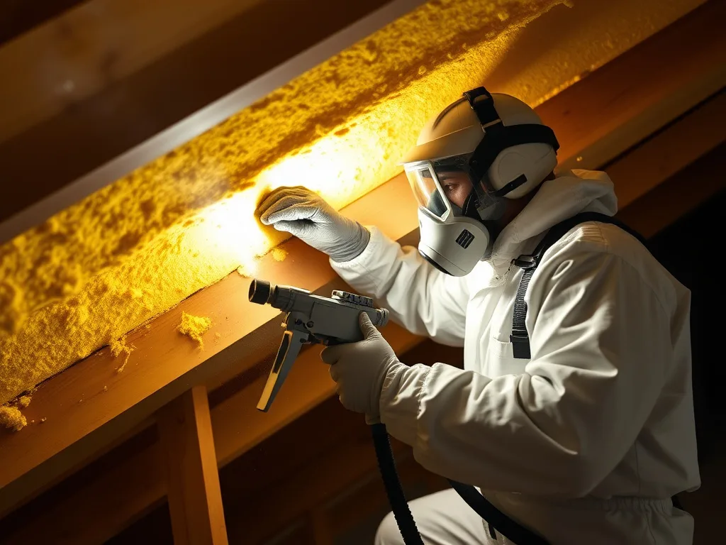 Spray foam technician applying insulation to a Phoenix attic roof deck